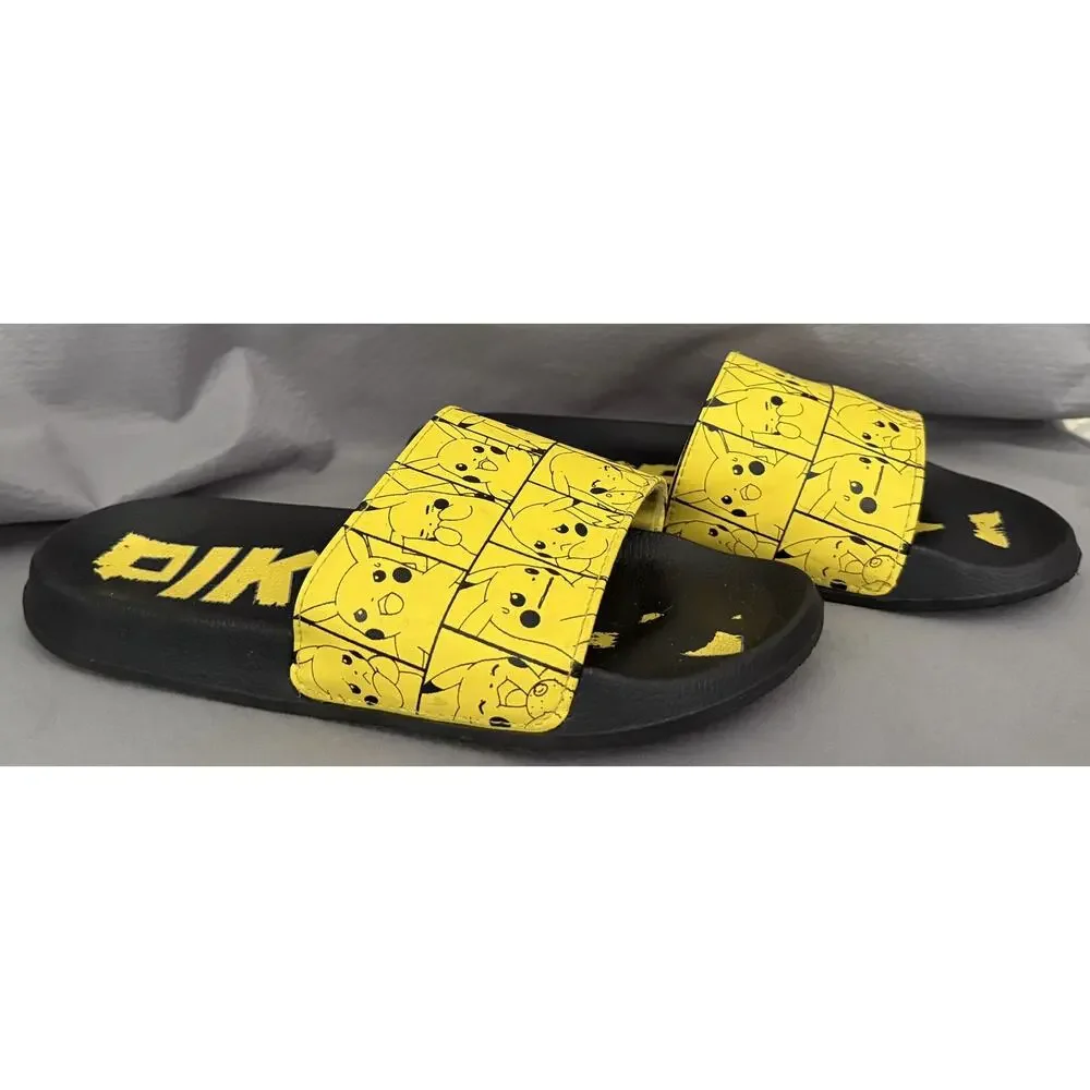 Men's Size 8 GroundUp Pokémon Soccer Sandals Pikachu Yellow Black Slip-On Slides